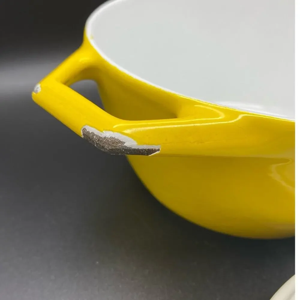 Vintage Copco‎ Denmark D1 Yellow Enamel Cast Iron Small Dutch oven lid 1960's